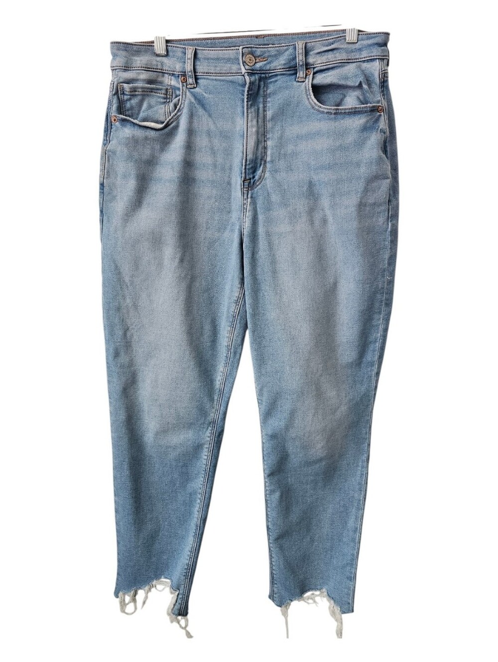 AMERICAN EAGLE Size 12 Mom Style Soft Knit Light Wash Distressed Jeans